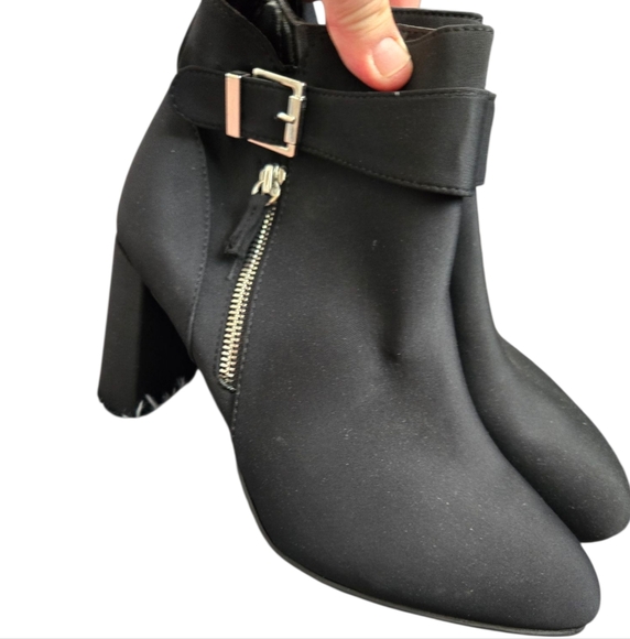 Unisa Black Heeled Boots with Gold Buckle Size 10 - Picture 1 of 7